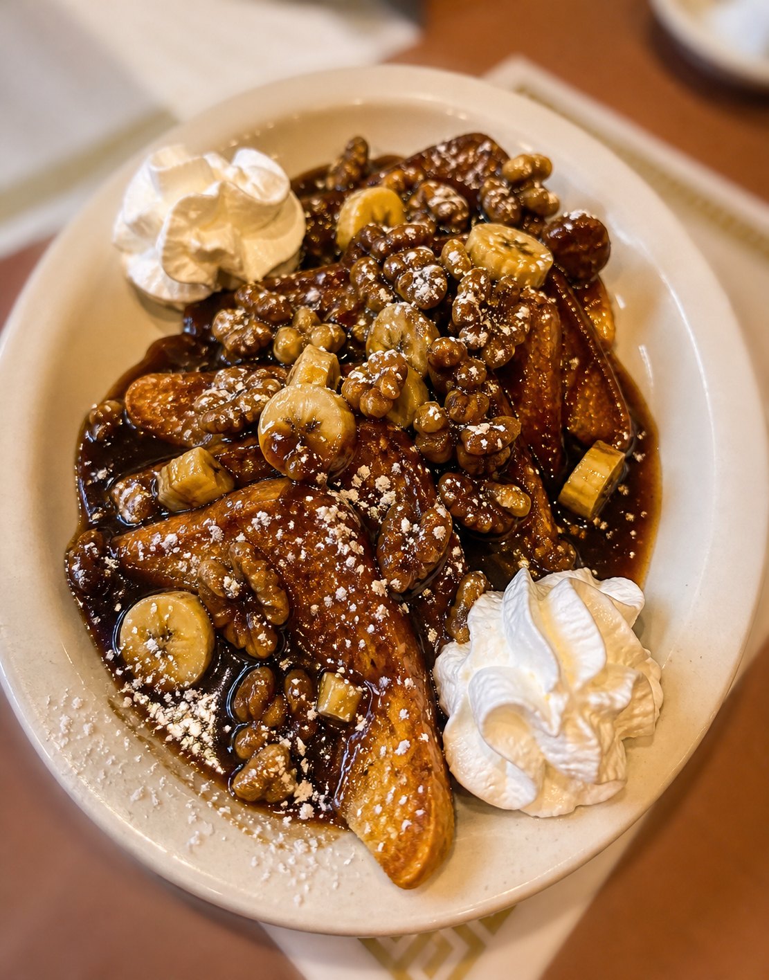Banana and caramel French toast with whipped cream